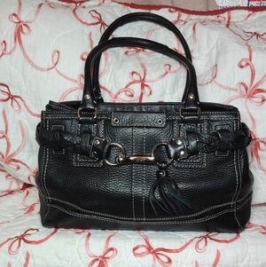 Coach Black Pebble Leather Satchel with Braided Trim